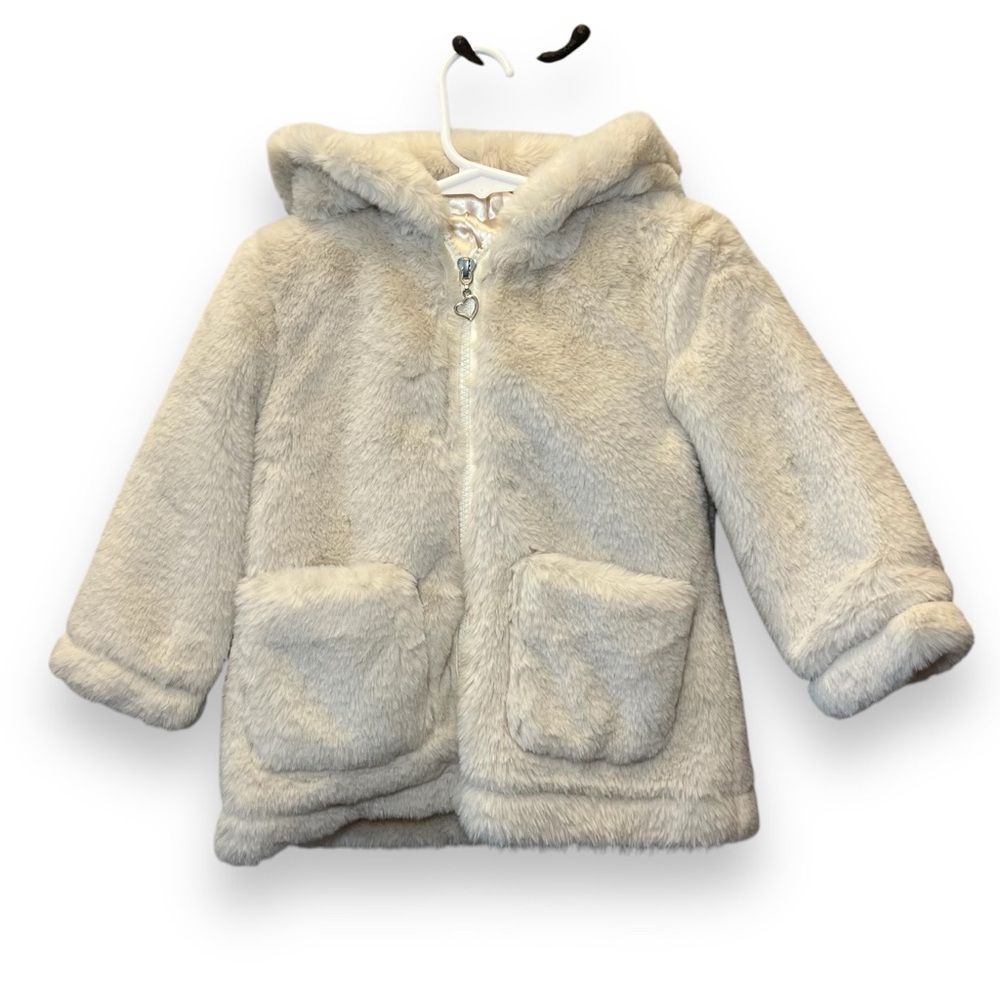 Urban Republic Girls Jacket Faux Fur Hooded Zip Up Ivory Size 24 Months